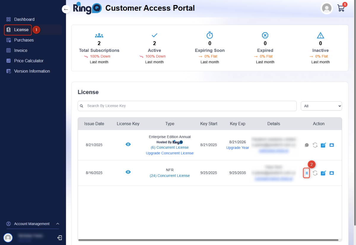 Activating a License Key RingQ